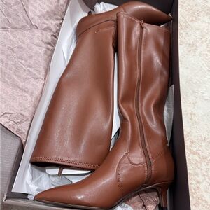 Franco Sarto Brown Knee-High Pointed-Toe Leather Boots
